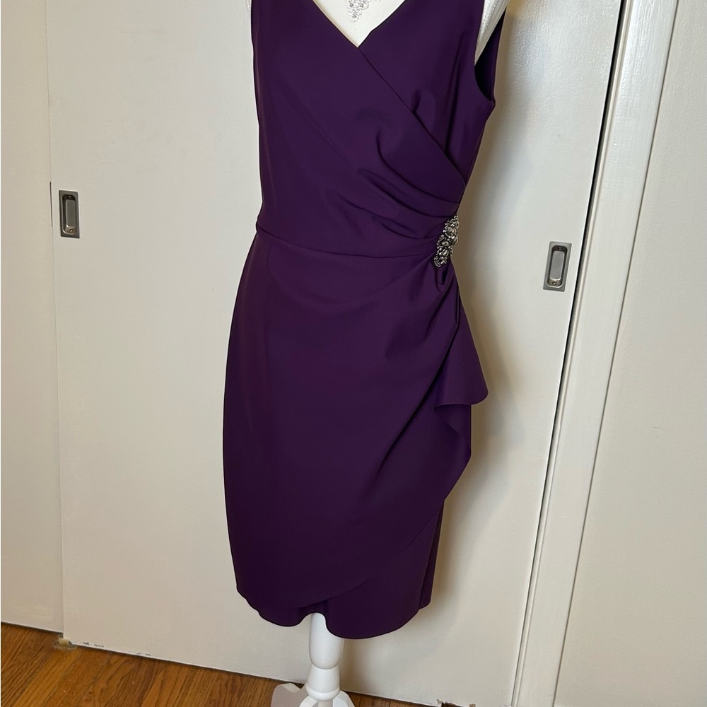 Alex Evenings Dress Rich Purple Faux Wrap, Ruched Size 10 - Picture 3 of 13